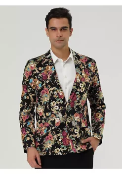Promo 🧨 Lars Amadeus Men's Suit Blazer Slim Fit Floral Printed One Button Prom Jacket Sport 🧥 Coat 🔥 -Cheap Lars Amadeus Shop Belk 578