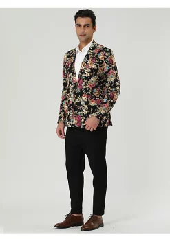 Promo 🧨 Lars Amadeus Men's Suit Blazer Slim Fit Floral Printed One Button Prom Jacket Sport 🧥 Coat 🔥 -Cheap Lars Amadeus Shop Belk 580