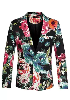 Promo 🧨 Lars Amadeus Men's Suit Blazer Slim Fit Floral Printed One Button Prom Jacket Sport 🧥 Coat 🔥 -Cheap Lars Amadeus Shop Belk 582
