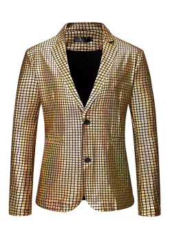 Hot Sale 🔥 Lars Amadeus Men's Sequin Blazer Slim Fit Two Button Disco Party Metallic Sports 🧥 Coat 🎁