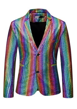 Hot Sale 🔥 Lars Amadeus Men's Sequin Blazer Slim Fit Two Button Disco Party Metallic Sports 🧥 Coat 🎁 -Cheap Lars Amadeus Shop Belk 589