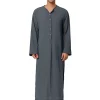 Flash Sale 🎉 Lars Amadeus Men's Nightshirt Cotton Sleep 👚 Shirt Side Split Long Gown with Pockets 🔥