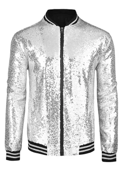 Discount 🤩 Lars Amadeus Men's Varsity Jacket Party Disco Shiny Sparkly Glitter Sequins Bomber Jacket 💯 -Cheap Lars Amadeus Shop Belk 633