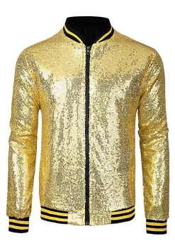 Discount 🤩 Lars Amadeus Men's Varsity Jacket Party Disco Shiny Sparkly Glitter Sequins Bomber Jacket 💯 -Cheap Lars Amadeus Shop Belk 635