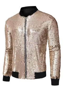 Discount 🤩 Lars Amadeus Men's Varsity Jacket Party Disco Shiny Sparkly Glitter Sequins Bomber Jacket 💯 -Cheap Lars Amadeus Shop Belk 638