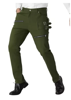 Deals 😍 Lars Amadeus Men's Casual Slim Fit Punk Gothic Pockets Patch Buckle Zipper Pants Trousers 👏