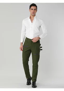 Deals 😍 Lars Amadeus Men's Casual Slim Fit Punk Gothic Pockets Patch Buckle Zipper Pants Trousers 👏 -Cheap Lars Amadeus Shop Belk 658