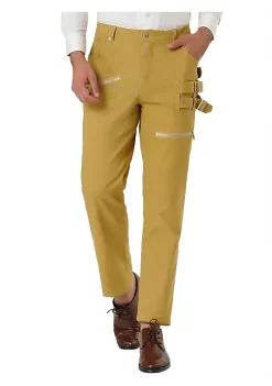 Deals 😍 Lars Amadeus Men's Casual Slim Fit Punk Gothic Pockets Patch Buckle Zipper Pants Trousers 👏 -Cheap Lars Amadeus Shop Belk 660