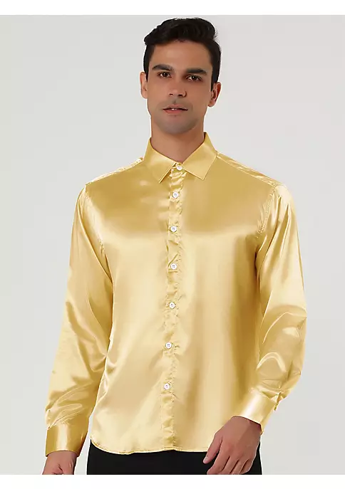Best Sale 😍 Lars Amadeus Men's Satin Point Collar Long Sleeve Button Down Slim Fit 👗 Dress 👕 Shirts ✨ 2 Best Sale 😍 Lars Amadeus Men's Satin Point Collar Long Sleeve Button Down Slim Fit 👗 Dress 👕 Shirts ✨ - Image 2