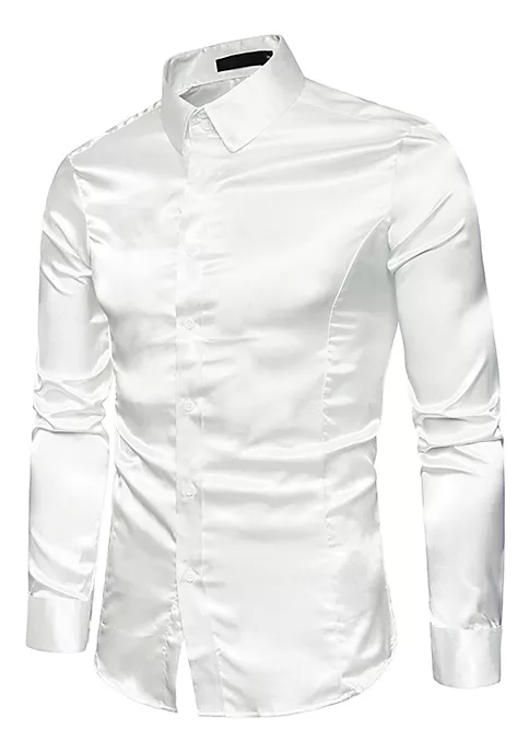 Best Sale 😍 Lars Amadeus Men's Satin Point Collar Long Sleeve Button Down Slim Fit 👗 Dress 👕 Shirts ✨ 8 Best Sale 😍 Lars Amadeus Men's Satin Point Collar Long Sleeve Button Down Slim Fit 👗 Dress 👕 Shirts ✨ - Image 8