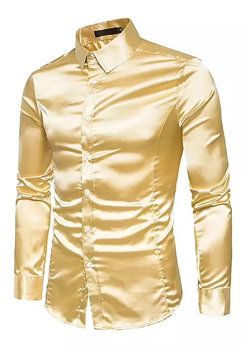Best Sale 😍 Lars Amadeus Men's Satin Point Collar Long Sleeve Button Down Slim Fit 👗 Dress 👕 Shirts ✨ 11 Best Sale 😍 Lars Amadeus Men's Satin Point Collar Long Sleeve Button Down Slim Fit 👗 Dress 👕 Shirts ✨ - Image 11