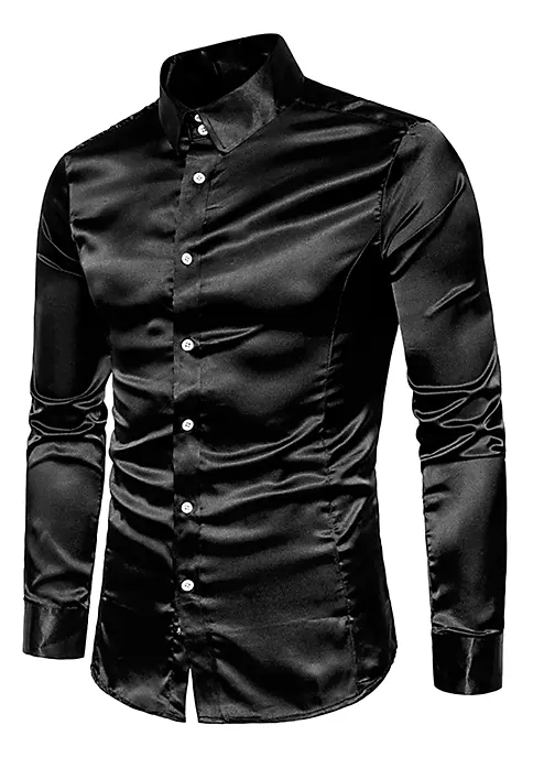 Best Sale 😍 Lars Amadeus Men's Satin Point Collar Long Sleeve Button Down Slim Fit 👗 Dress 👕 Shirts ✨ 12 Best Sale 😍 Lars Amadeus Men's Satin Point Collar Long Sleeve Button Down Slim Fit 👗 Dress 👕 Shirts ✨ - Image 12