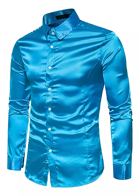 Best Sale 😍 Lars Amadeus Men's Satin Point Collar Long Sleeve Button Down Slim Fit 👗 Dress 👕 Shirts ✨ 13 Best Sale 😍 Lars Amadeus Men's Satin Point Collar Long Sleeve Button Down Slim Fit 👗 Dress 👕 Shirts ✨ - Image 13
