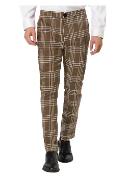 Budget 👏 Lars Amadeus Men's 👗 Dress Plaid Pants Formal Slim Fit Printed Business Checked Trousers 🔔