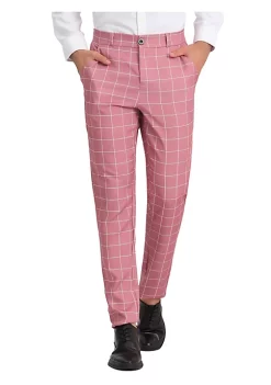 Budget 🎁 Lars Amadeus Men's 👗 Dress Plaid Pants Flat Front Printed Business Check Trousers 🎁 -Cheap Lars Amadeus Shop Belk 796