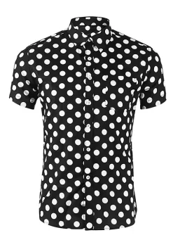 Deals 🥰 Lars Amadeus Men's Printed Cotton 👗 Dress Short Sleeves Polka Dots Button Down 👕 Shirt 👍 -Cheap Lars Amadeus Shop Belk 815