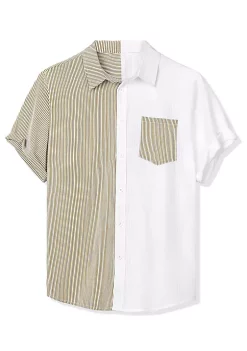 Coupon 🌟 Lars Amadeus Men's Color Block Short Sleeve Button Down Casual ☀️ Summer Cotton Patchwork Print 👕 Shirt ✔️