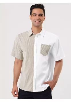 Coupon 🌟 Lars Amadeus Men's Color Block Short Sleeve Button Down Casual ☀️ Summer Cotton Patchwork Print 👕 Shirt ✔️ -Cheap Lars Amadeus Shop Belk 927