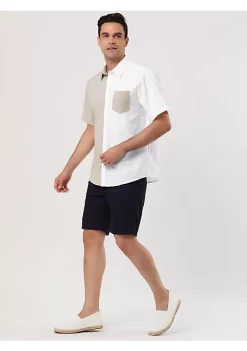 Coupon 🌟 Lars Amadeus Men's Color Block Short Sleeve Button Down Casual ☀️ Summer Cotton Patchwork Print 👕 Shirt ✔️ -Cheap Lars Amadeus Shop Belk 928