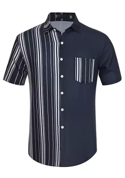 Coupon 🌟 Lars Amadeus Men's Color Block Short Sleeve Button Down Casual ☀️ Summer Cotton Patchwork Print 👕 Shirt ✔️ -Cheap Lars Amadeus Shop Belk 930