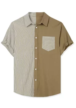 Coupon 🌟 Lars Amadeus Men's Color Block Short Sleeve Button Down Casual ☀️ Summer Cotton Patchwork Print 👕 Shirt ✔️ -Cheap Lars Amadeus Shop Belk 931