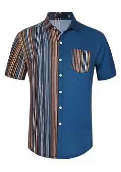 Coupon 🌟 Lars Amadeus Men's Color Block Short Sleeve Button Down Casual ☀️ Summer Cotton Patchwork Print 👕 Shirt ✔️ -Cheap Lars Amadeus Shop Belk 932