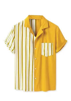 Coupon 🌟 Lars Amadeus Men's Color Block Short Sleeve Button Down Casual ☀️ Summer Cotton Patchwork Print 👕 Shirt ✔️ -Cheap Lars Amadeus Shop Belk 933