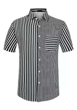 Coupon 🌟 Lars Amadeus Men's Color Block Short Sleeve Button Down Casual ☀️ Summer Cotton Patchwork Print 👕 Shirt ✔️ -Cheap Lars Amadeus Shop Belk 934