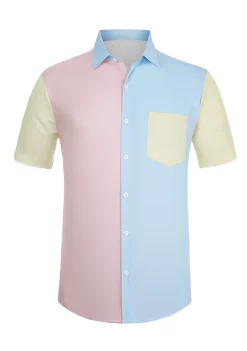Coupon 🌟 Lars Amadeus Men's Color Block Short Sleeve Button Down Casual ☀️ Summer Cotton Patchwork Print 👕 Shirt ✔️ -Cheap Lars Amadeus Shop Belk 935