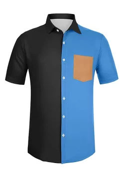 Coupon 🌟 Lars Amadeus Men's Color Block Short Sleeve Button Down Casual ☀️ Summer Cotton Patchwork Print 👕 Shirt ✔️ -Cheap Lars Amadeus Shop Belk 937
