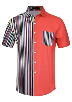 Coupon 🌟 Lars Amadeus Men's Color Block Short Sleeve Button Down Casual ☀️ Summer Cotton Patchwork Print 👕 Shirt ✔️ -Cheap Lars Amadeus Shop Belk 938