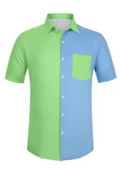 Coupon 🌟 Lars Amadeus Men's Color Block Short Sleeve Button Down Casual ☀️ Summer Cotton Patchwork Print 👕 Shirt ✔️ -Cheap Lars Amadeus Shop Belk 941