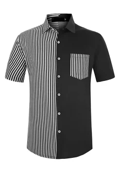 Coupon 🌟 Lars Amadeus Men's Color Block Short Sleeve Button Down Casual ☀️ Summer Cotton Patchwork Print 👕 Shirt ✔️ -Cheap Lars Amadeus Shop Belk 943