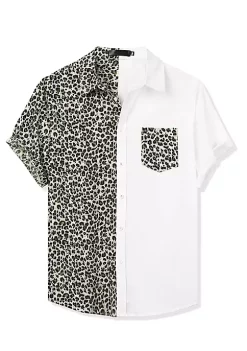 Coupon 🌟 Lars Amadeus Men's Color Block Short Sleeve Button Down Casual ☀️ Summer Cotton Patchwork Print 👕 Shirt ✔️ -Cheap Lars Amadeus Shop Belk 944