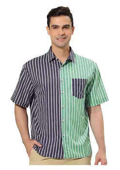 Coupon 🌟 Lars Amadeus Men's Color Block Short Sleeve Button Down Casual ☀️ Summer Cotton Patchwork Print 👕 Shirt ✔️ -Cheap Lars Amadeus Shop Belk 946