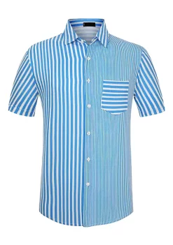 Coupon 🌟 Lars Amadeus Men's Color Block Short Sleeve Button Down Casual ☀️ Summer Cotton Patchwork Print 👕 Shirt ✔️ -Cheap Lars Amadeus Shop Belk 947