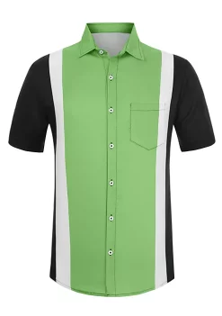 Coupon 🌟 Lars Amadeus Men's Color Block Short Sleeve Button Down Casual ☀️ Summer Cotton Patchwork Print 👕 Shirt ✔️ -Cheap Lars Amadeus Shop Belk 948