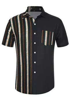 Coupon 🌟 Lars Amadeus Men's Color Block Short Sleeve Button Down Casual ☀️ Summer Cotton Patchwork Print 👕 Shirt ✔️ -Cheap Lars Amadeus Shop Belk 949