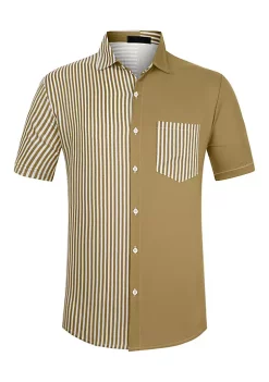 Coupon 🌟 Lars Amadeus Men's Color Block Short Sleeve Button Down Casual ☀️ Summer Cotton Patchwork Print 👕 Shirt ✔️ -Cheap Lars Amadeus Shop Belk 950