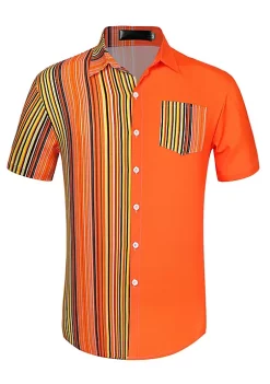 Coupon 🌟 Lars Amadeus Men's Color Block Short Sleeve Button Down Casual ☀️ Summer Cotton Patchwork Print 👕 Shirt ✔️ -Cheap Lars Amadeus Shop Belk 951