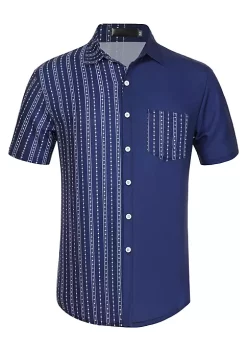 Coupon 🌟 Lars Amadeus Men's Color Block Short Sleeve Button Down Casual ☀️ Summer Cotton Patchwork Print 👕 Shirt ✔️ -Cheap Lars Amadeus Shop Belk 952